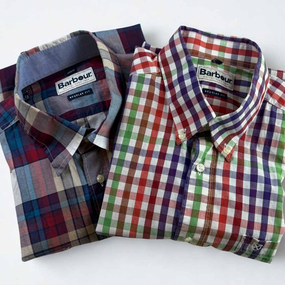 Barbour Button Down Shirt Bundle Mens M Multicolor Plaid Short Sleeve Classic